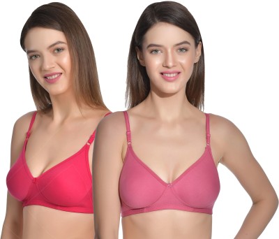 Aimly Women's Cotton Seamless Non-Padded Non-Wired Moderate Coverage Regular Bra (PACK OF 2) Women T-Shirt Non Padded Bra(Pink)