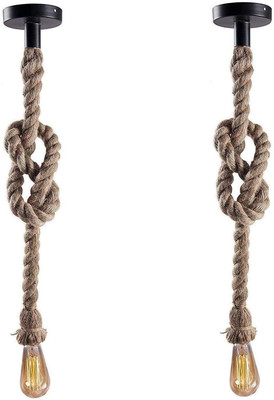 KrazyLights Rustic Rope Vintage Retro Style Hanging Light (Pack of 2, No Bulb Provided) Pendant Lamp Ceiling Lamp(Brown)