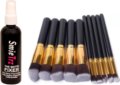 SMIETRZ The Matte Flxer & Premium Synthetic Makeup Brush Set (Black) (Pack of 10)(11 Items in the set)