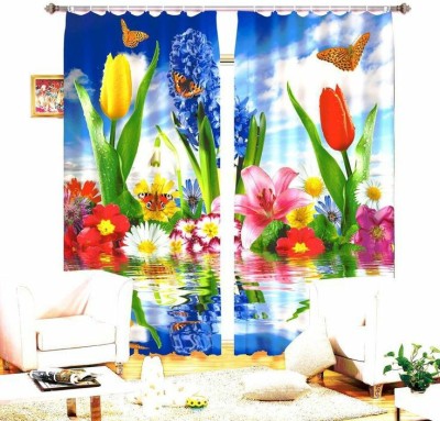 Fashion Point 154 cm (5 ft) Polyester Room Darkening Window Curtain (Pack Of 2)(Floral, Blue)