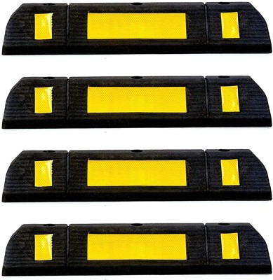 Ladwa 600 mm Pack of 4 Rubberised Car Wheel Parking Stopper for Garage Floor with Reflective Yellow Tape Curb Emergency Sign(Reflective Sign)