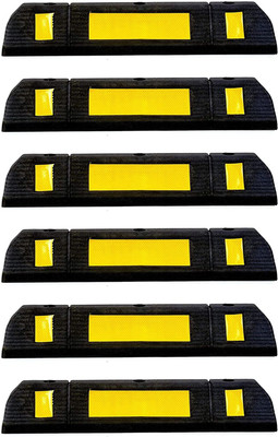 Ladwa Pack of 6 Rubberised Car Wheel Parking Stopper for Garage Floor and Stops the Tires, Rubber Parking Curbs Protect Vehicle Bumpers with Reflective Yellow Tape Curb, 500 mm Length X 120mm Height Emergency Sign(Reflective Sign)