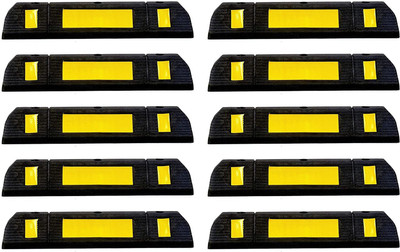 Ladwa Pack of 10 Rubberised Car Wheel Parking Stopper for Garage Floor and Stops the Tires, Rubber Parking Curbs Protect Vehicle Bumpers with Reflective Yellow Tape Curb, 500 mm Length X 120mm Height Emergency Sign(Reflective Sign)