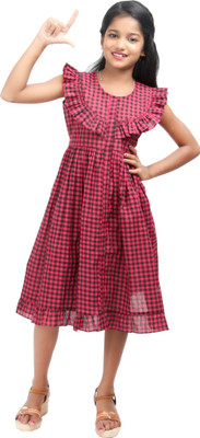 MUMMASCHOICE Indi Girls Midi/Knee Length Casual Dress(White, Sleeveless)