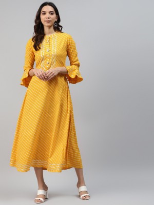 Highlight fashion export Women Printed A-line Kurta(Yellow)