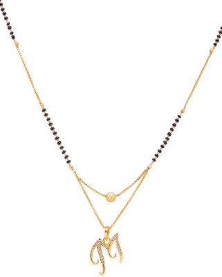 Digital Dress Room Digital Dress Room Alphabet M Letter Mangalsutra Short Mangalsutra Designs Gold Plated मंगळसूत्र Latest Initial Name d Necklace American Diamond Personalized Pendant Black Gold Beads For Husband Wife Couples (18 Inches) Alloy Mangalsutra