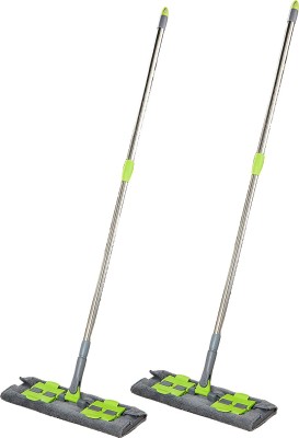 MADHULI Madhuli 360 Degree Rotating Microfiber Floor Mop, Dry and Wet Mop With adjustable Stainless Steel Mop Rod Stick For Cleaning Floor, Floor Cleaning Mop, High Absorbent Mop for Home & Office Pack Of 2 Wet & Dry Mop(Green)