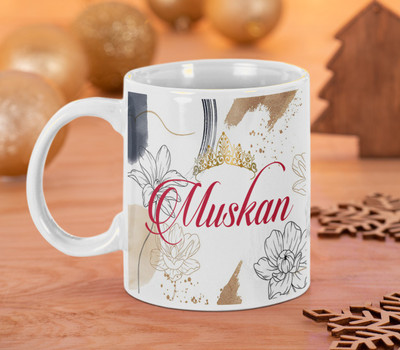BlueBells Gifting Muskan Name printed white ceramic coffee mug for gifting on birthday anniversary or any occasion Ceramic Coffee Mug(325 ml)