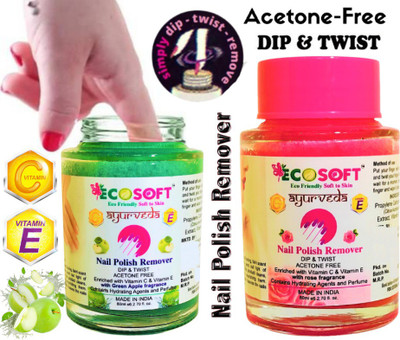 ECOSOFT AYURVEDA Ultimate Premium Dip & Twist Instant Nail Polish Remover Nail Polish Remover - Acetone Free, Enriched with Vitamin C or Vitamin E with ROSE orGreen Apple Fragrance.Contains Hydrating Agents & Perfume.(160 ml)