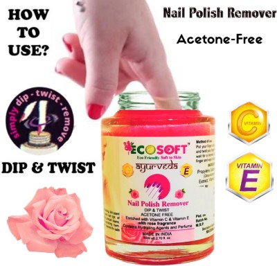 ECOSOFT AYURVEDA Ultimate Premium Dip & Twist Instant Nail Polish Remover Nail Polish Remover - Acetone Free, Enriched with Vitamin C or Vitamin E with ROSE Fragrance.Contains Hydrating Agents & Perfume.(80 ml)