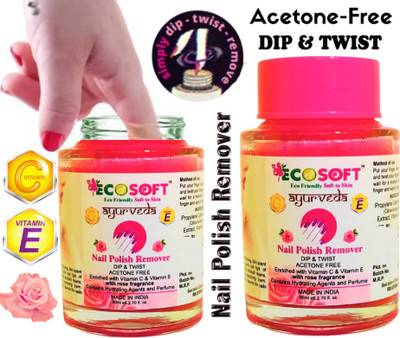 ECOSOFT AYURVEDA Ultimate Premium Dip & Twist Instant Nail Polish Remover Nail Polish Remover - Acetone Free, Enriched with Vitamin C or Vitamin E with ROSE Fragrance.Contains Hydrating Agents & Perfume. ( 2 PACK )(160 ml)