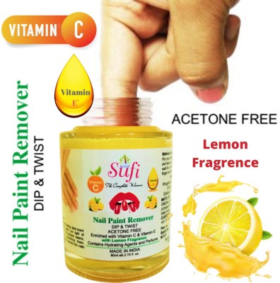 sufi PREMIUM QUALITY Dip & Twist Instant Nail Paint Remover With LEMON Fragrance: - Acetone Free, Enriched with Vitamin C or Vitamin E.(80 ml)