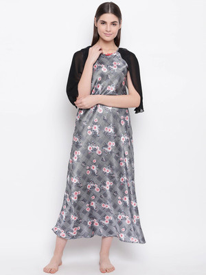 SWEET DREAMS Women Nighty(Black, Grey)
