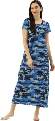 discount slumber jill printed cotton nightdress navyblue | Walshan Women Nightshirts(Dark Blue)