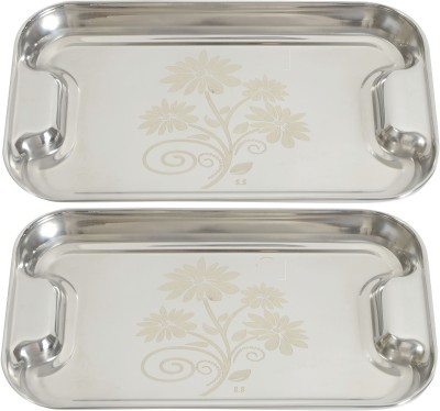 Redific Steel Tray Set of 2 Serving Tray for Serve Food, Coffee ,Tea, Fruit, Desert, Use as Party Plate, Platters Plate Bowl Serving Set Tray Plates Tray for Dry Fruits, Fruits Plates Trays Dishes Serving Trays Quarter Plate Tray Break Resistant serving Tray ( Size: Small and Medium)(Set of 2) Tray(