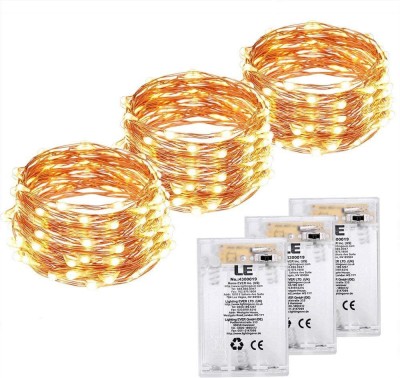 GLOWTRONIX 30 LEDs 3 m Yellow Steady String Rice Lights(Pack of 3)