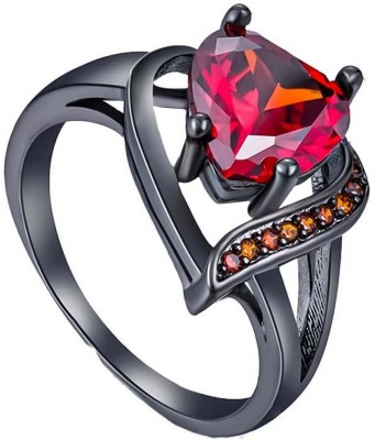 University Trendz Stylish Red Alloy Crystal Black Silver Plated Ring Alloy Black Silver Plated Ring