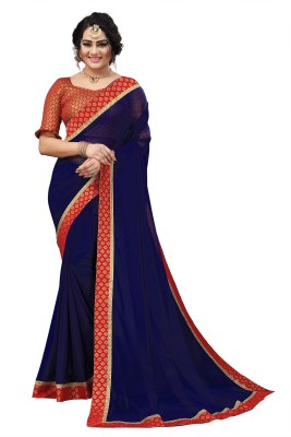 RamKrupa Creation Solid/Plain Bollywood Georgette Saree(Dark Blue)