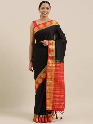 MIMOSA Solid/Plain Mysore Crepe Saree(Dark Blue)