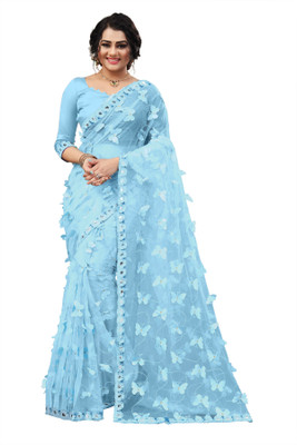 nv patel Embroidered Bollywood Net Saree(Blue)