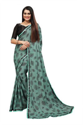 RamKrupa Creation Printed Bollywood Lycra Blend Saree(Blue)