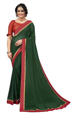 RamKrupa Creation Solid/Plain Bollywood Georgette Saree(Dark Green, Green)