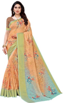 SAARA Printed Daily Wear Cotton Blend Saree(Orange)