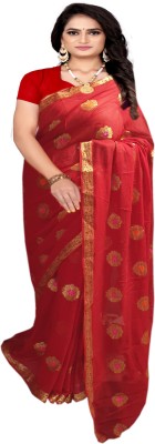 Stylish Sarees Woven, Floral Print Banarasi Viscose Rayon, Georgette Saree(Red)