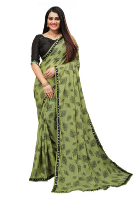 RamKrupa Creation Printed Bollywood Lycra Blend Saree(Green)
