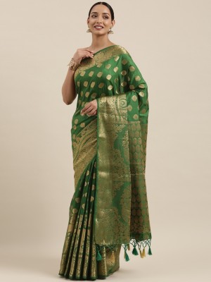 MIMOSA Floral Print Kanjivaram Art Silk Saree(Green)