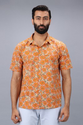 Vijay Kapoor Men Floral Print Casual Orange Shirt