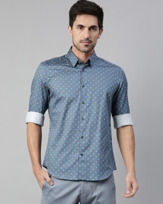 RARE RABBIT Men Printed Casual Blue Shirt