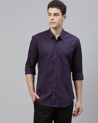 RARE RABBIT Men Solid Casual Purple Shirt