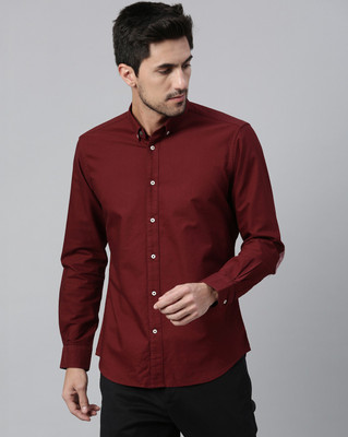 RARE RABBIT Men Solid Casual Maroon Shirt