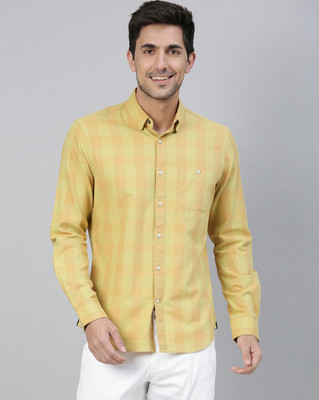 RARE RABBIT Men Checkered Casual Yellow Shirt