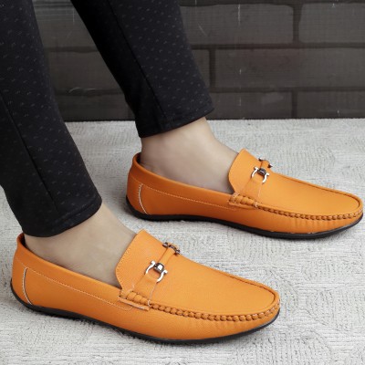 inlazer Men's Latest Pu Upper Formal & Casual Orange Slip On Driving Loafer's Loafers For Men(Orange)
