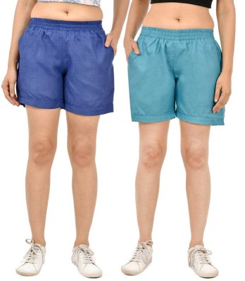 FABISHO Solid Women Blue, Blue Regular Shorts