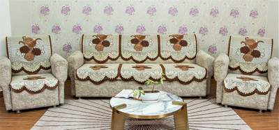 MHF Cotton 3+1+1 Seater Sofa Floral Cover(Pack of 6 Brown::Beige)