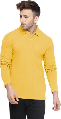 CHKOKKO Solid Men Polo Neck Yellow T-Shirt