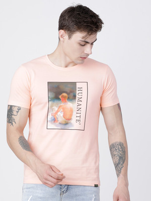 HIGHLANDER Typography Men Round Neck Orange T-Shirt