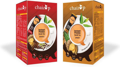 chaizup Instant Masala & Ginger Premix Tea - Pack of 2 X 10 Sachets of Karak Ready to Drink Chai with Low Sugar, hot instant tea anytime anywhere. Easy to Make Tea. Authentic India Tea. Tea with Aroma Instant Tea Box(2 x 140 g) chaizup Instant Masala & Ginger Premix Tea - Pack of 2 X 10 Sachets of Karak Ready to Drink Chai with Low Sugar, hot instant tea anytime anywhere. Easy to Make Tea. Authentic India Tea. Tea with Aroma Instant Tea Box(2 x 140 g)
