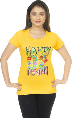 Fashion Garments Casual Short Sleeve Printed Women Yellow Top
