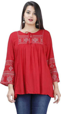 RTAE Casual 3/4 Sleeve Embroidered Women Multicolor Top