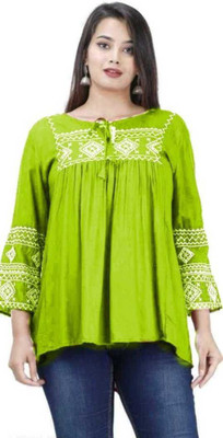 RTAE Casual 3/4 Sleeve Embroidered Women Multicolor Top