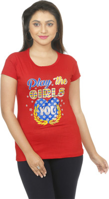 Oxipital Club Casual Short Sleeve Printed Women Red Top