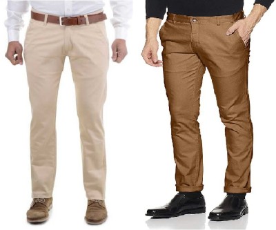 BEN MARTIN Slim Fit Men Brown, Cream Trousers