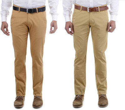 BEN MARTIN Slim Fit Men Cream, Khaki Trousers