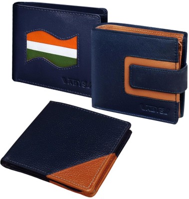 ABYS Men Blue, Brown Genuine Leather Wallet(10 Card Slots, Pack of 3)