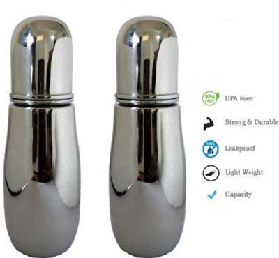 klassi kitchen Baby Collections Stainless Steel Baby Feeding Bottle High Grade Silicon Nipple - 250+250 ml (Silver)PACK OF 2 - 500 ml(Silver)