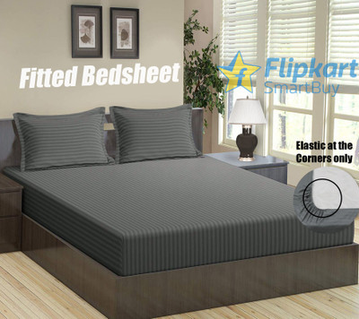 Flipkart SmartBuy 144 TC Microfiber Double Striped Fitted (Elastic) Bedsheet(Pack of 1, Dark Grey)